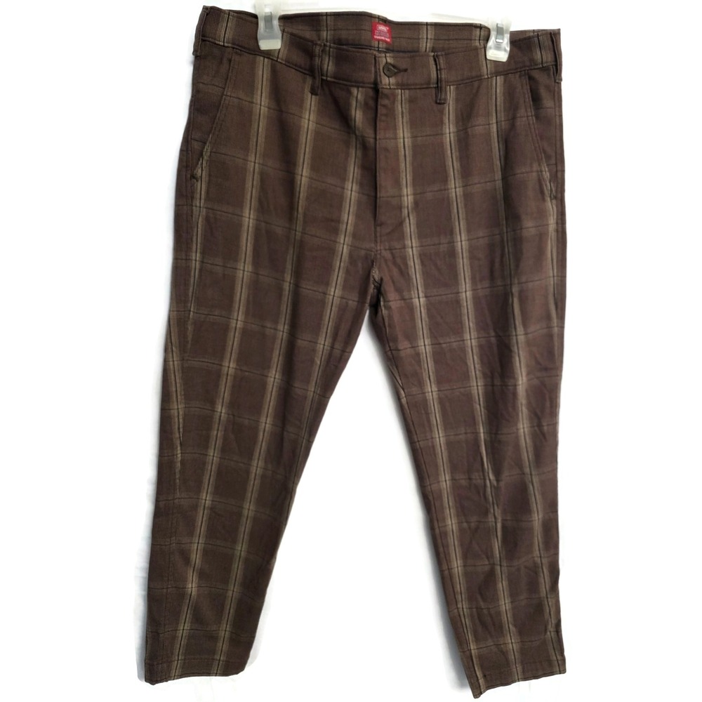 Levis XX Chino Standard Taper Pants Mens 38x30 Brown Plaid 85226-0115